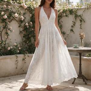 Antica Sartoria, Lace Maxi Dress, Boho Bridal, Resort Wear, Cottage DW068 Medium